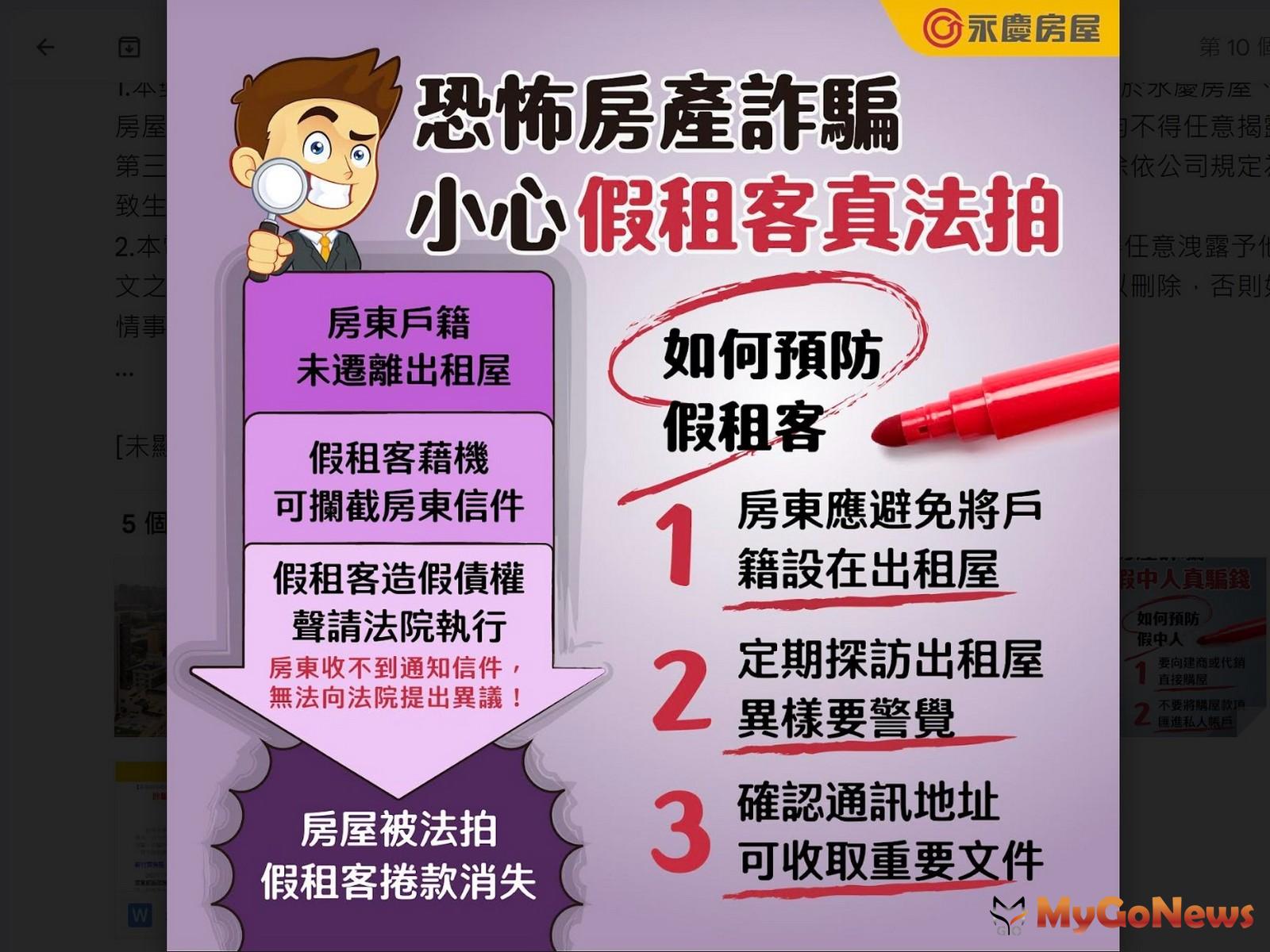 永慶房屋提醒有多起「專業詐房」，應提高對房產詐騙的危機意識。(圖/永慶房屋) MyGoNews房地產新聞 安全家居