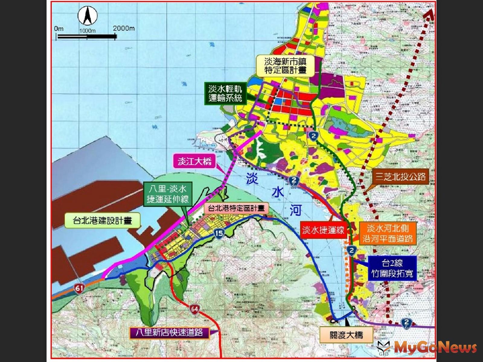 捷運信義淡水線、淡海輕軌藍海線、淡江大橋、淡北道路，還有未來銜接的八里輕軌，淡水交通大動脈逐年推進，一旦任督二脈打通，明日的淡水將大幅超越現在的淡水。(圖/新北市政府) MyGoNews房地產新聞 專題報導